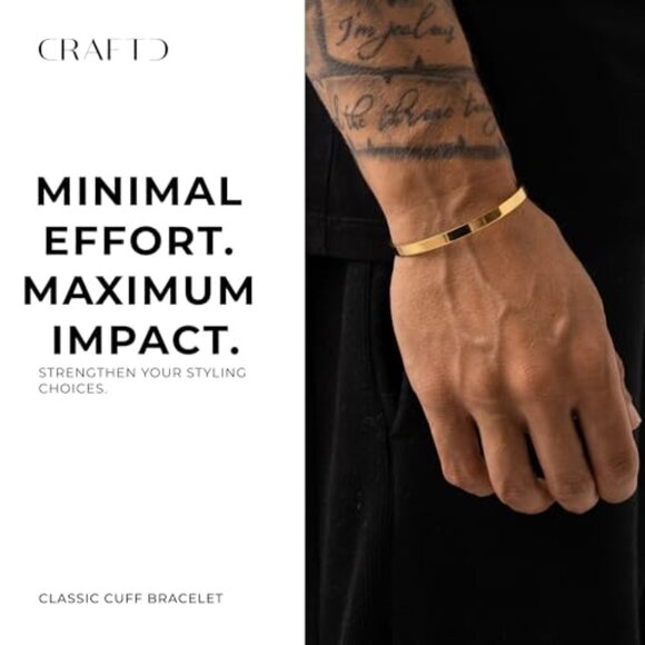 Men's 5mm Gold Cuff Bracelet Waterproof Stainless Steel Durable - Picture 3 of 7